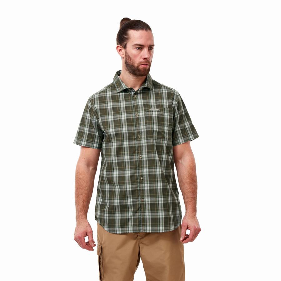 Green Craghoppers Vernon Short Sleeved Men's Shirts | CDW8740TE