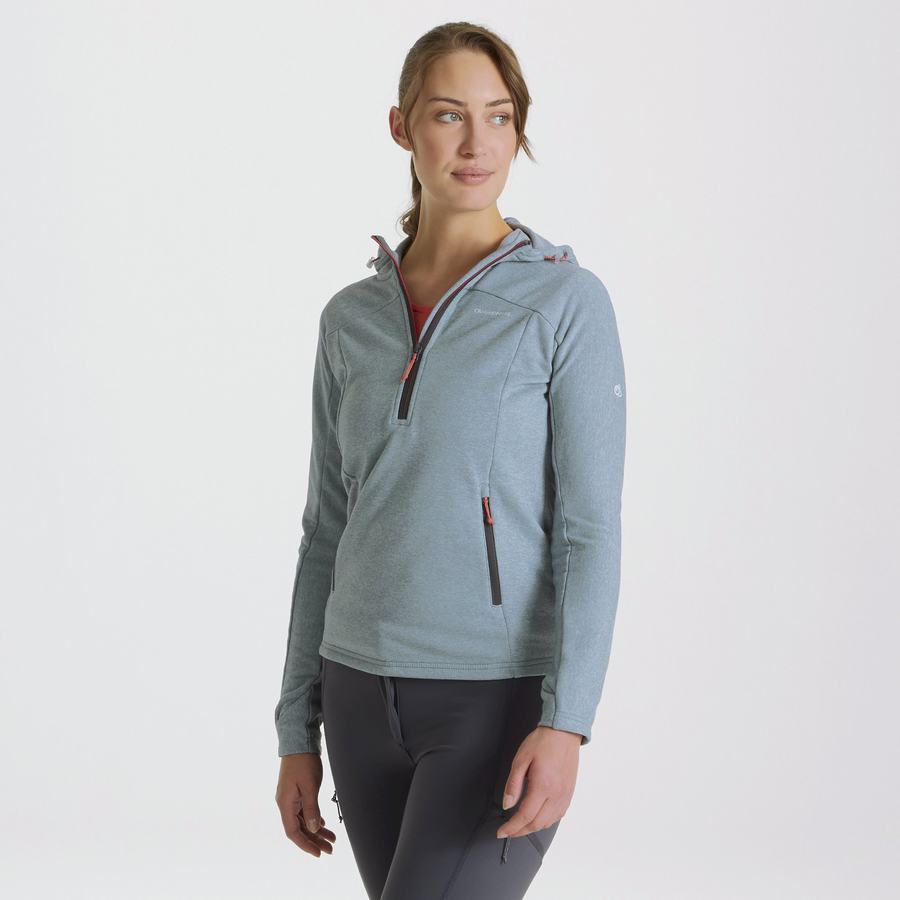 Green Grey Craghoppers Dynamic Hooded Half Zip Women's T-Shirts | ZWL674ZD