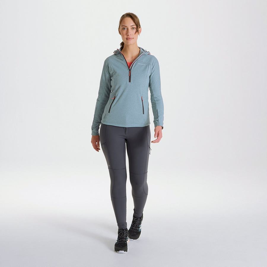 Green Grey Craghoppers Dynamic Hooded Half Zip Women's T-Shirts | ZWL674ZD