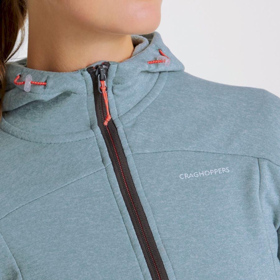 Green Grey Craghoppers Dynamic Hooded Half Zip Women's T-Shirts | ZWL674ZD