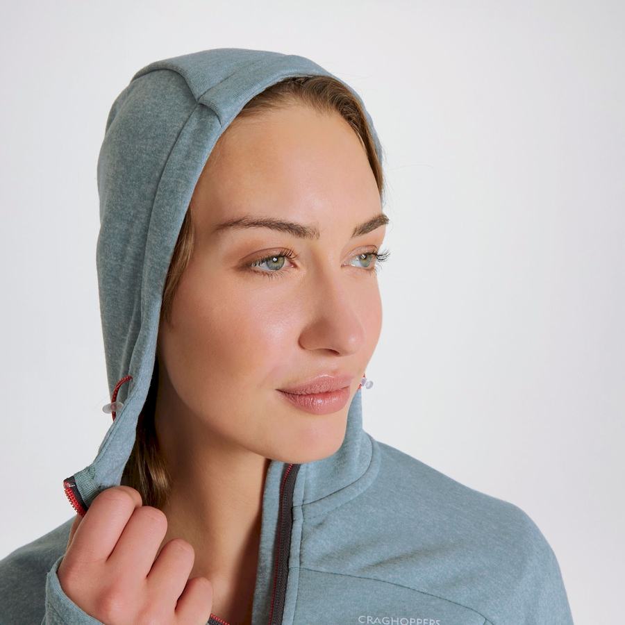 Green Grey Craghoppers Dynamic Hooded Half Zip Women's T-Shirts | ZWL674ZD