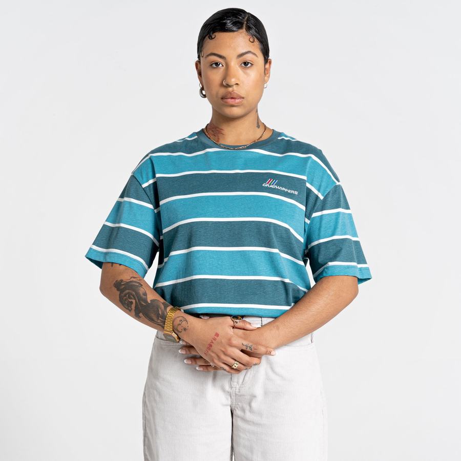 Green Stripes Craghoppers Ventura Short Sleeved Women's T-Shirts | XMX7157AK