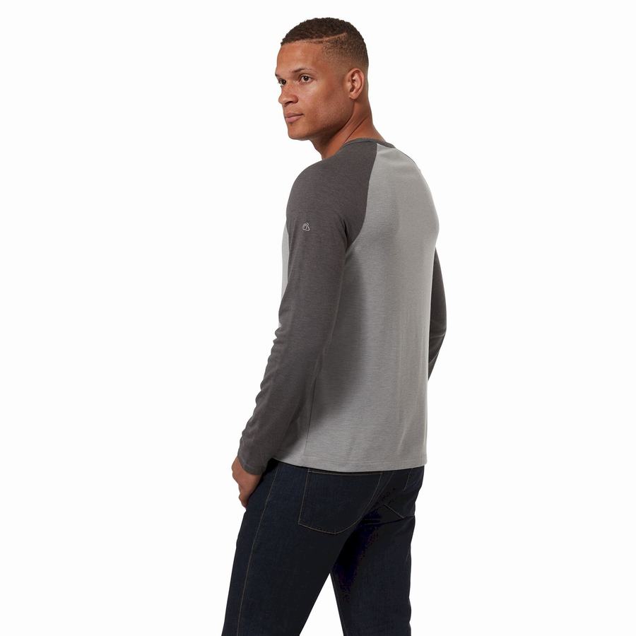 Grey Black Craghoppers First Layer Long-Sleeved Men's T-Shirts | PVS278EN