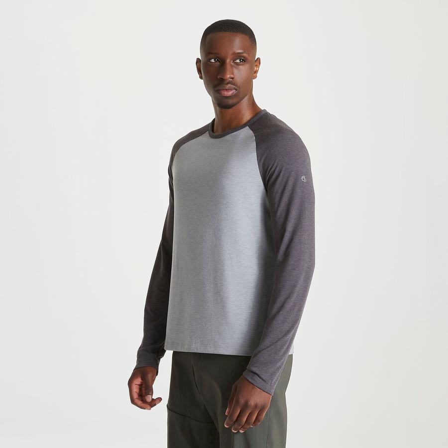 Grey Black Craghoppers First Layer Long-Sleeved Men's T-Shirts | PVS278EN