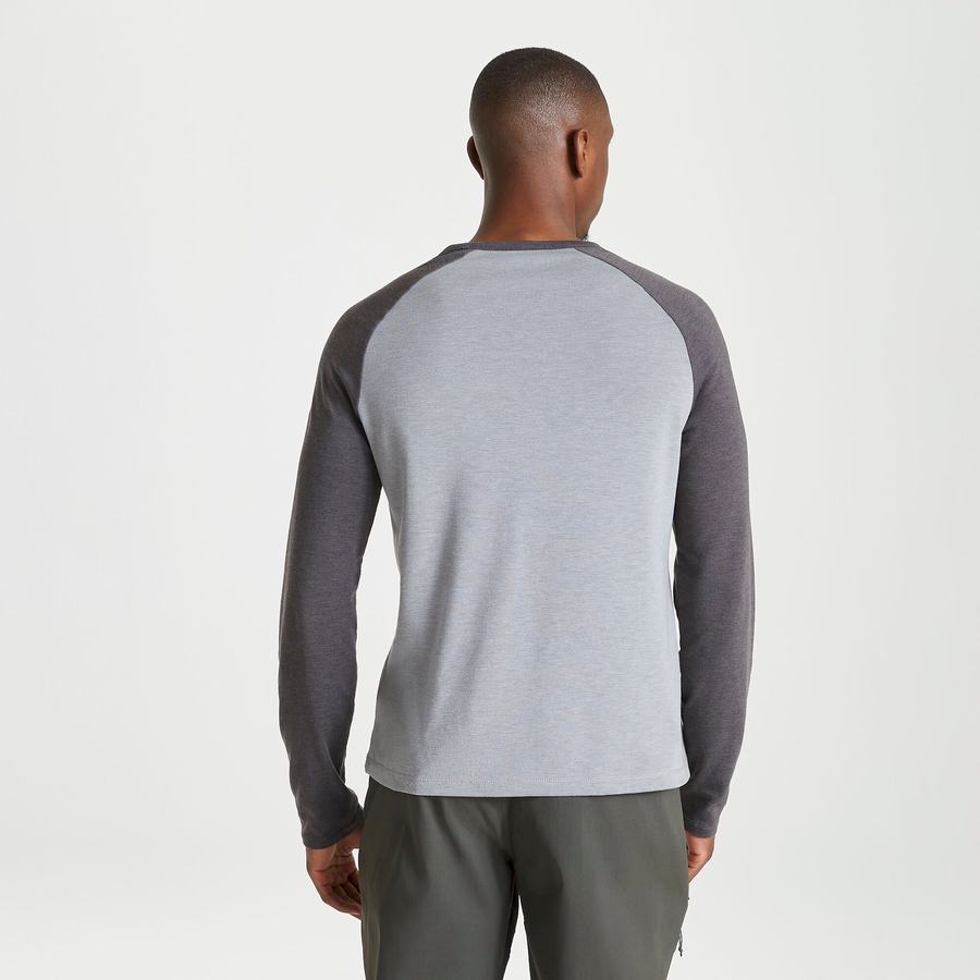 Grey Black Craghoppers First Layer Long-Sleeved Men's T-Shirts | PVS278EN