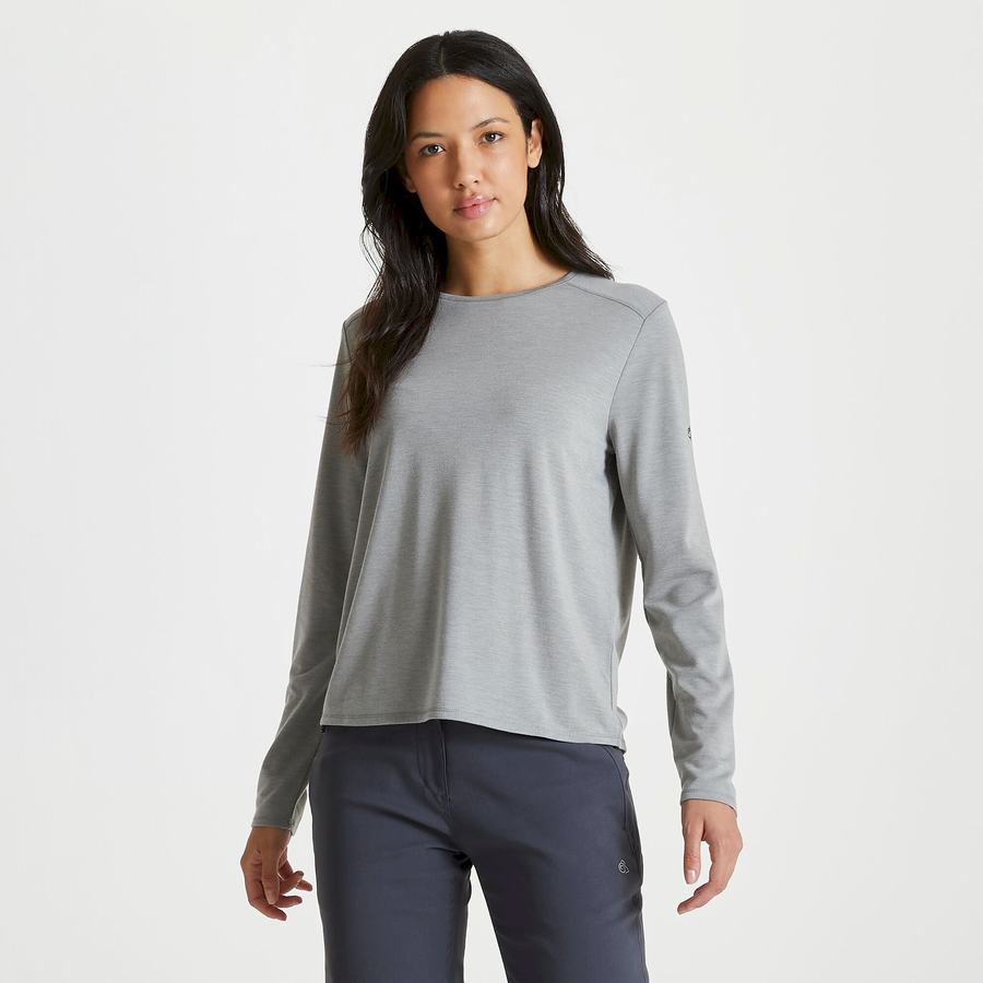 Grey Craghoppers First Layer Long Sleeved Women's T-Shirts | TFZ6935OZ