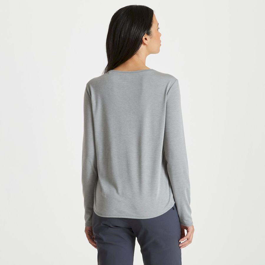 Grey Craghoppers First Layer Long Sleeved Women's T-Shirts | TFZ6935OZ