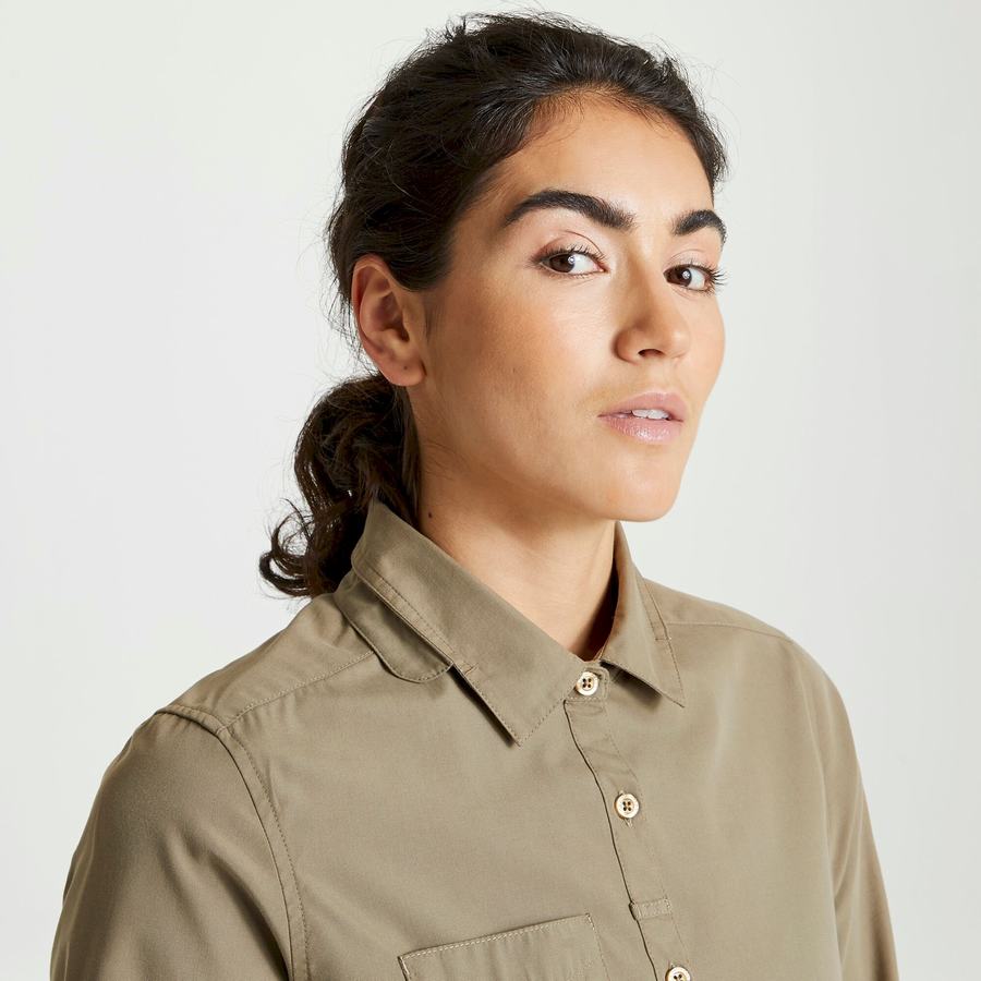 Khaki Craghoppers Expert Kiwi Long Sleeved Women's Shirts | BEW234FF