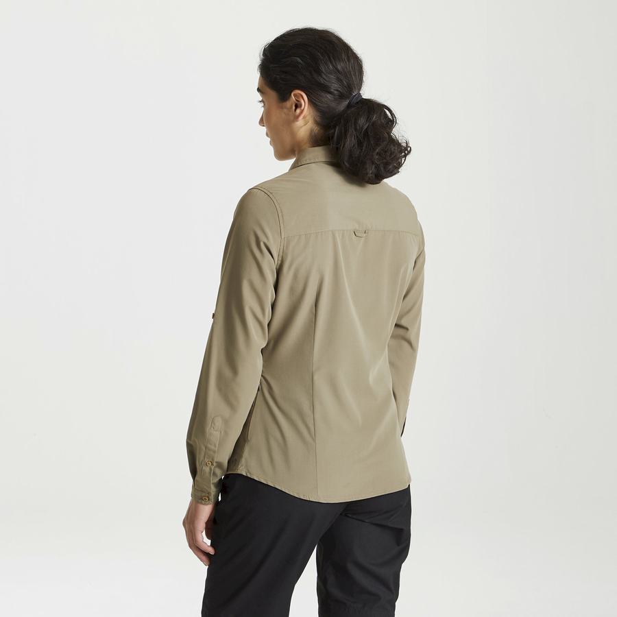 Khaki Craghoppers Expert Kiwi Long Sleeved Women's Shirts | BEW234FF