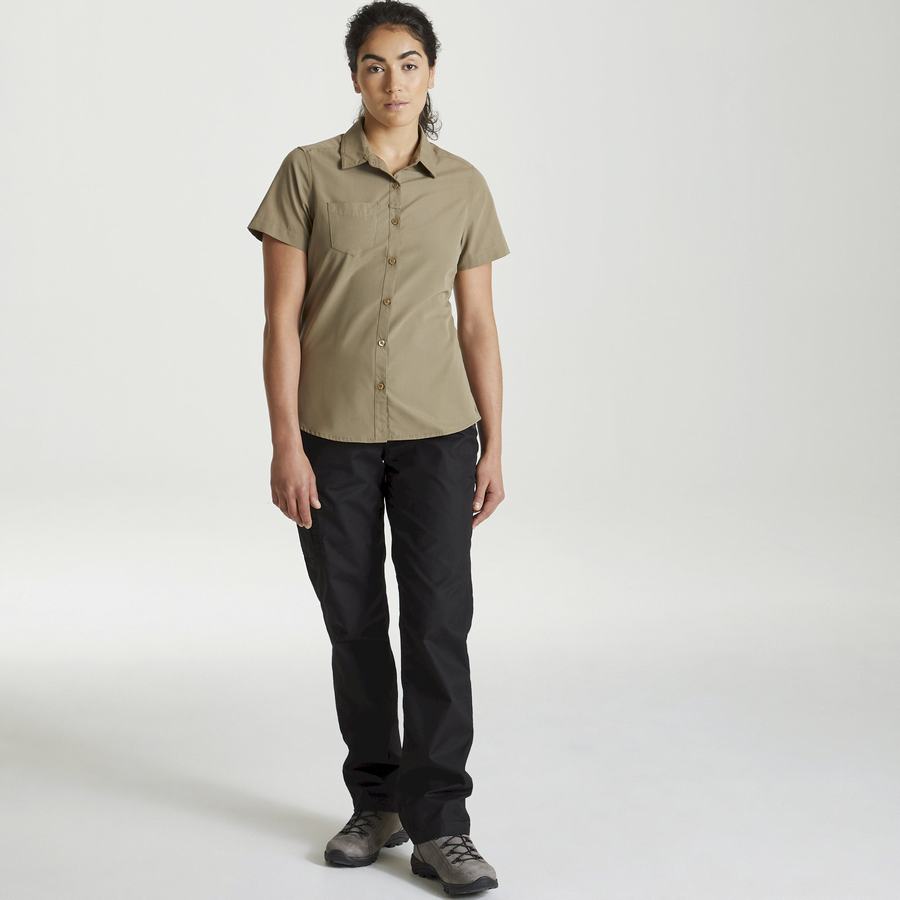 Khaki Craghoppers Expert Kiwi Short Sleeved Women's Shirts | QVI6545MB