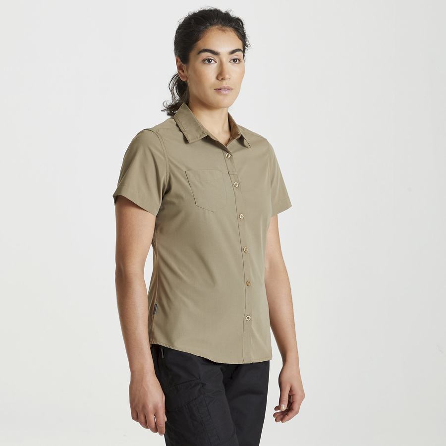 Khaki Craghoppers Expert Kiwi Short Sleeved Women's Shirts | QVI6545MB