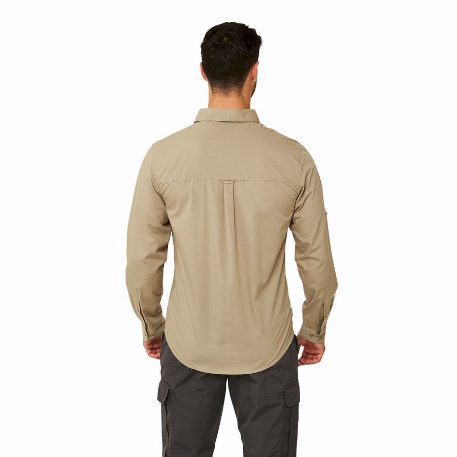 Khaki Craghoppers Kiwi Boulder Long Sleeved Men's Shirts | QKG9514WN