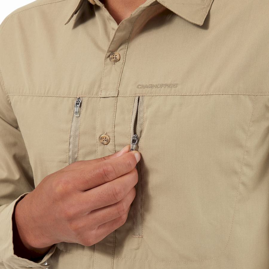 Khaki Craghoppers Kiwi Boulder Long Sleeved Men's Shirts | QKG9514WN