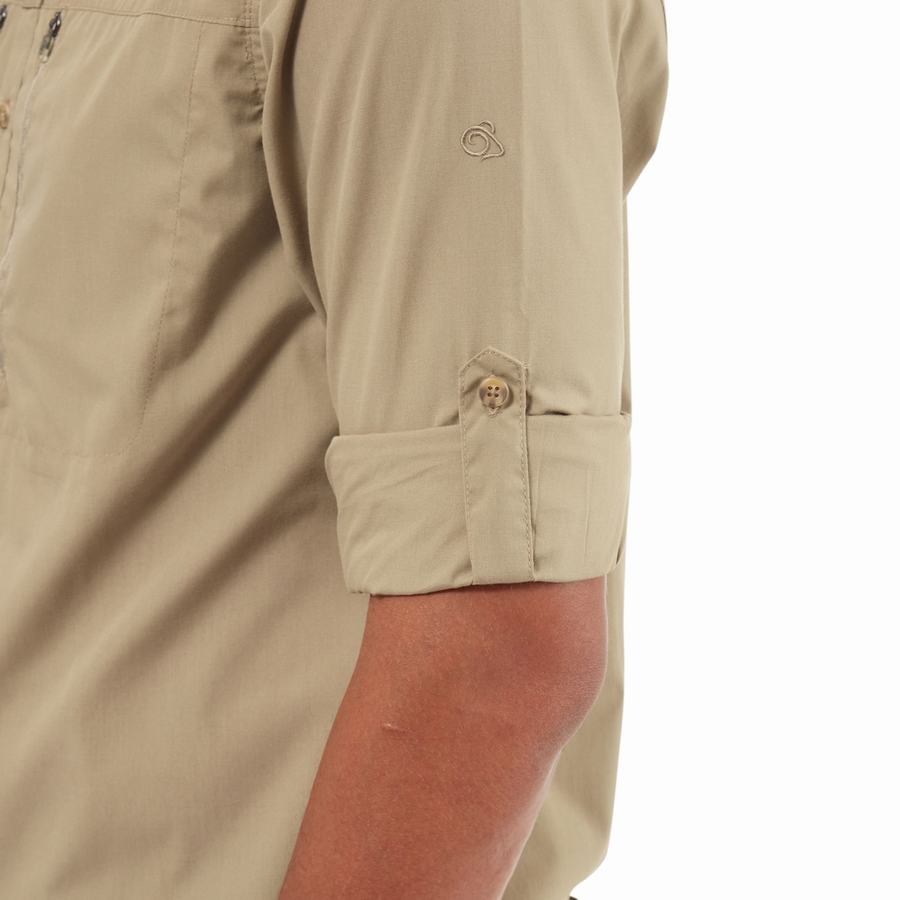 Khaki Craghoppers Kiwi Boulder Long Sleeved Men's Shirts | QKG9514WN