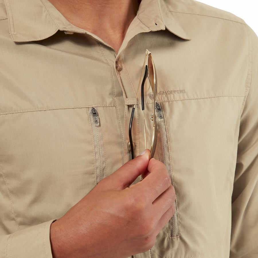 Khaki Craghoppers Kiwi Boulder Long Sleeved Men's Shirts | QKG9514WN