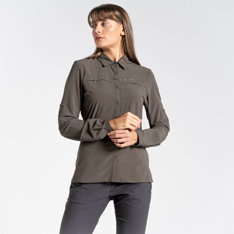 Khaki Craghoppers NosiLife Pro IV Long Sleeved Women's Shirts | DVZ7883MW