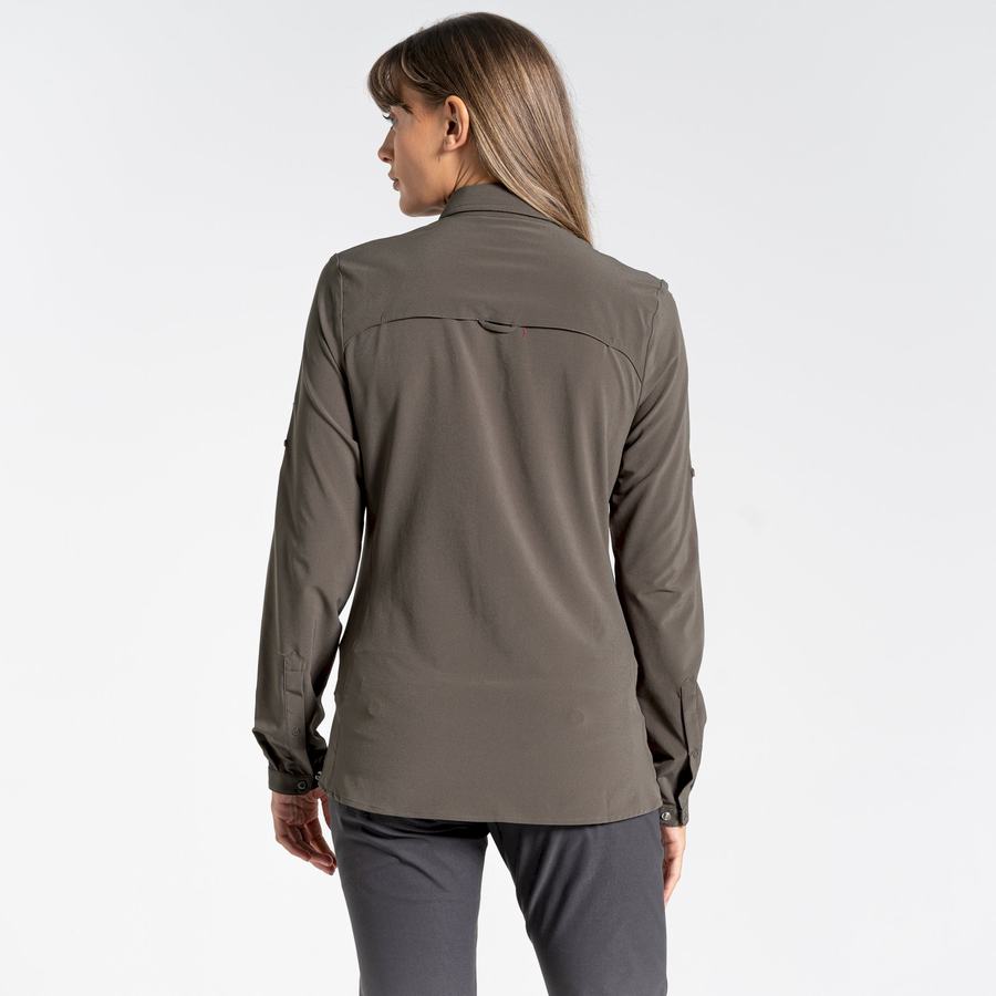 Khaki Craghoppers NosiLife Pro IV Long Sleeved Women's Shirts | DVZ7883MW