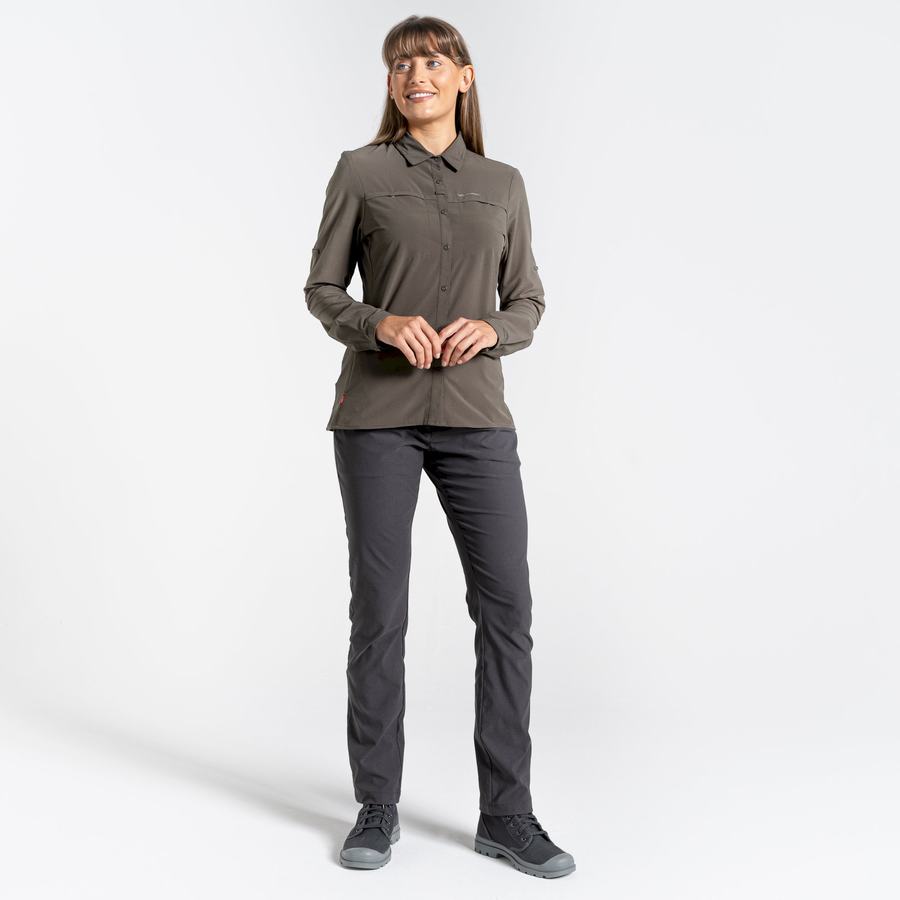 Khaki Craghoppers NosiLife Pro IV Long Sleeved Women's Shirts | DVZ7883MW