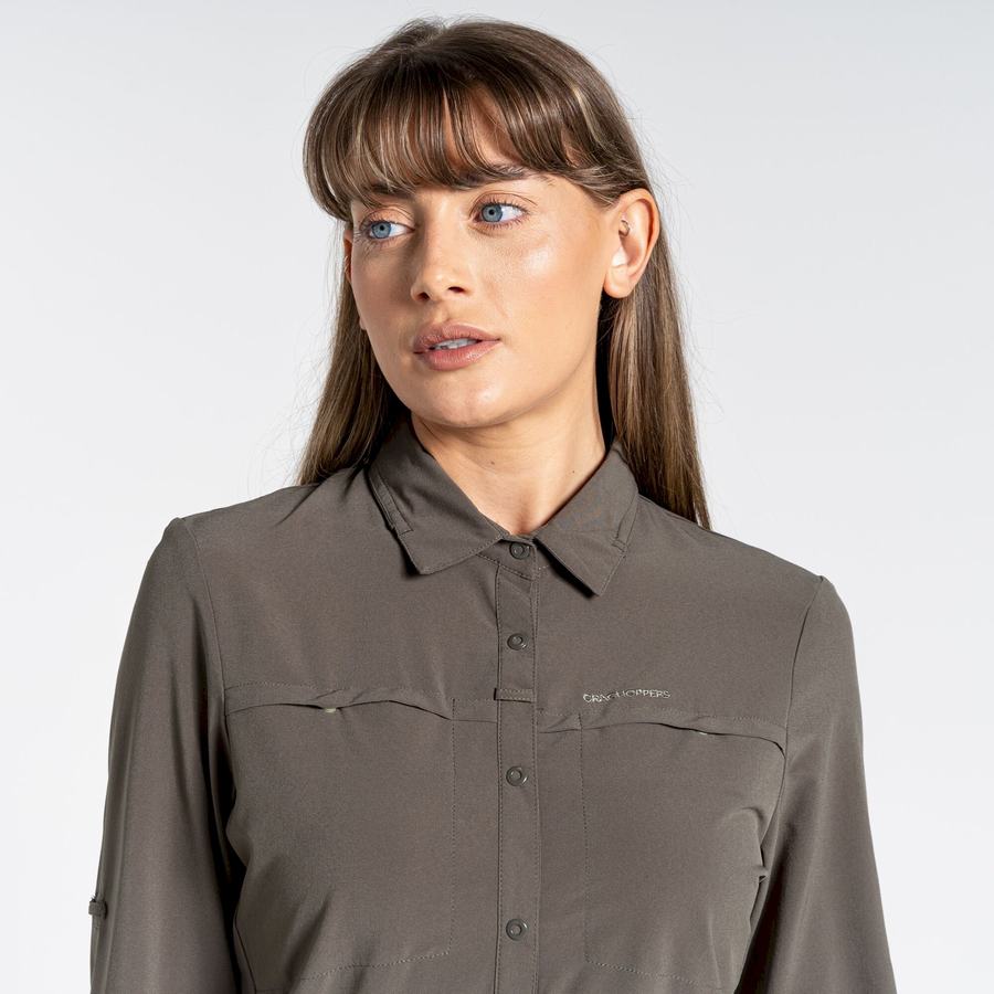 Khaki Craghoppers NosiLife Pro IV Long Sleeved Women's Shirts | DVZ7883MW