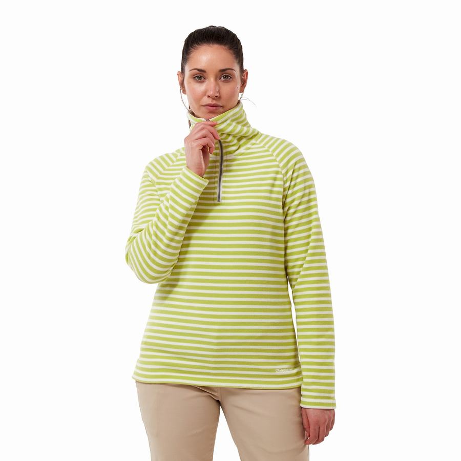 Light Green Stripes Craghoppers Natalia Half Zip Women's Sweaters | GGJ127NL