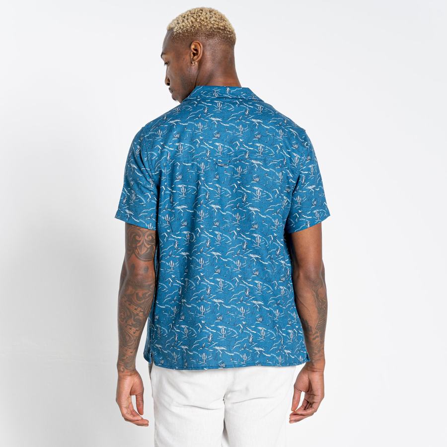 Navy Blue Craghoppers Nosibotanical Hula Short Sleeved Men's Shirts | NKA7143EG