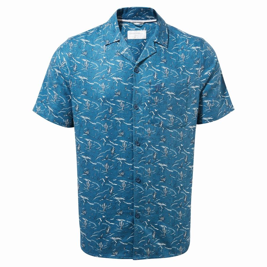 Navy Blue Craghoppers Nosibotanical Hula Short Sleeved Men\'s Shirts | NKA7143EG