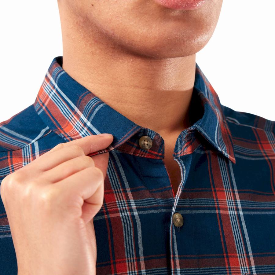 Navy Blue Craghoppers Rafie Short Sleeved Check Men's Shirts | KXL2171XY