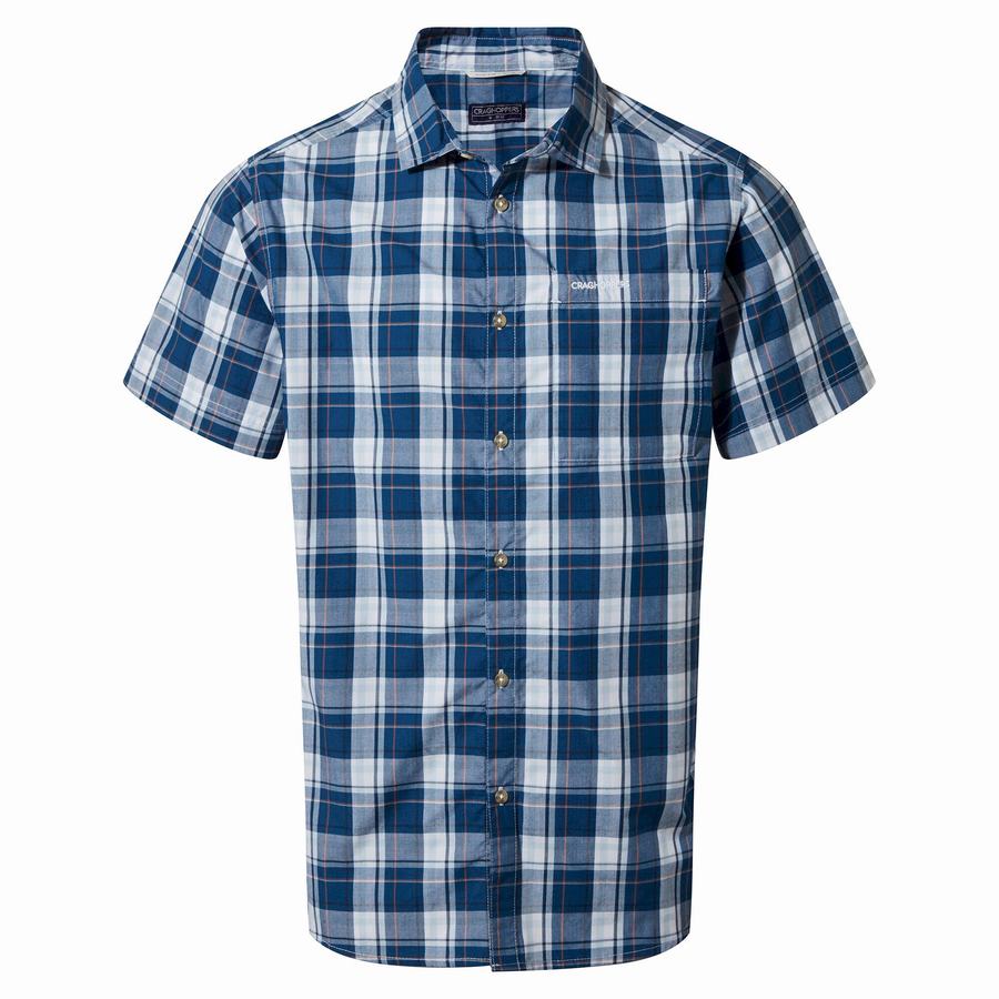 Navy Blue Craghoppers Vernon Short Sleeved Men's Shirts | UIZ5866PH