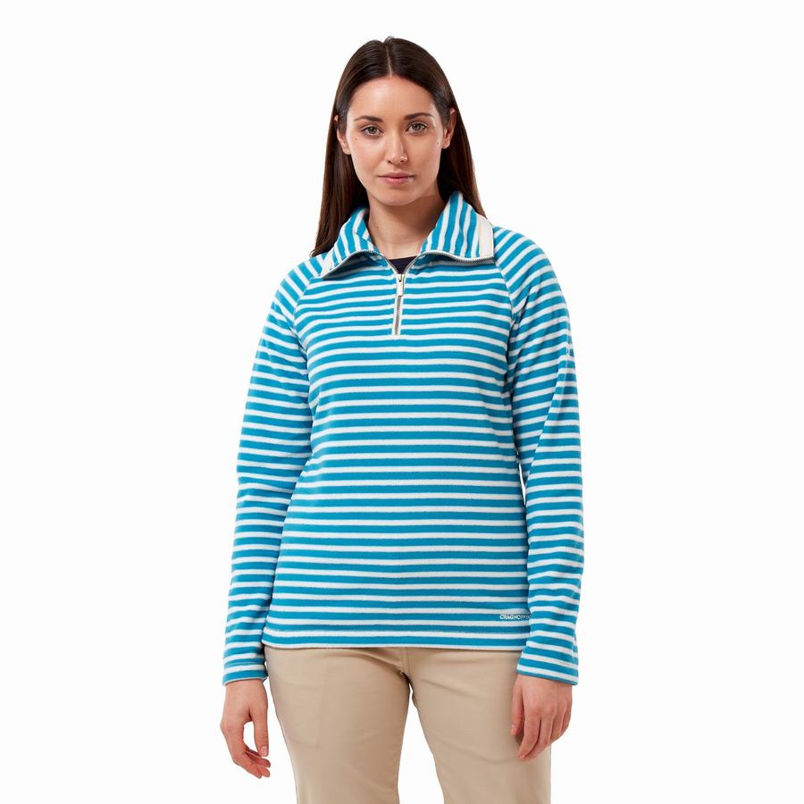 Navy Blue Stripes Craghoppers Natalia Half Zip Women's Sweaters | VAV5754GF