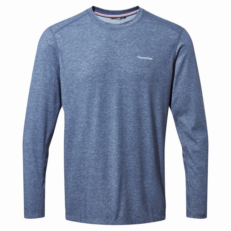 Navy Craghoppers NosiLife Talen Long Sleeved Men's T-Shirts | PBR3149JL