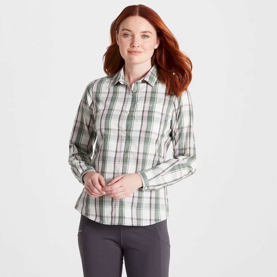 Olive Craghoppers Kiwi II Long Sleeved Women's Shirts | LRL3975RS