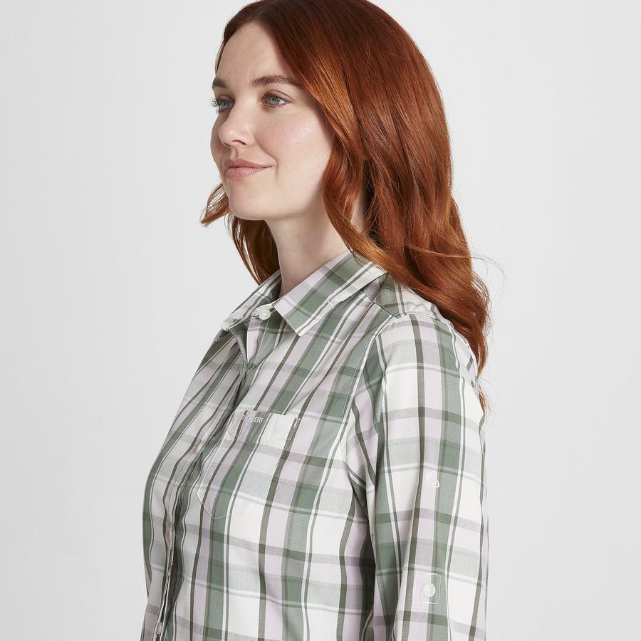 Olive Craghoppers Kiwi II Long Sleeved Women's Shirts | LRL3975RS