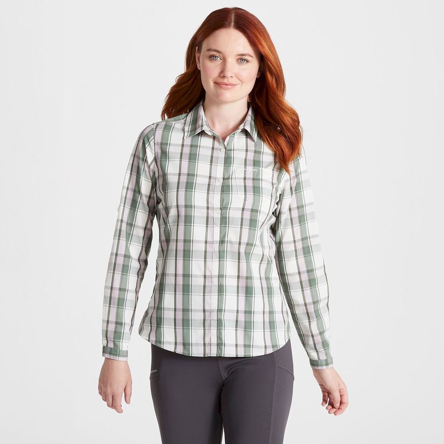 Olive Craghoppers Kiwi II Long Sleeved Women's Shirts | LRL3975RS