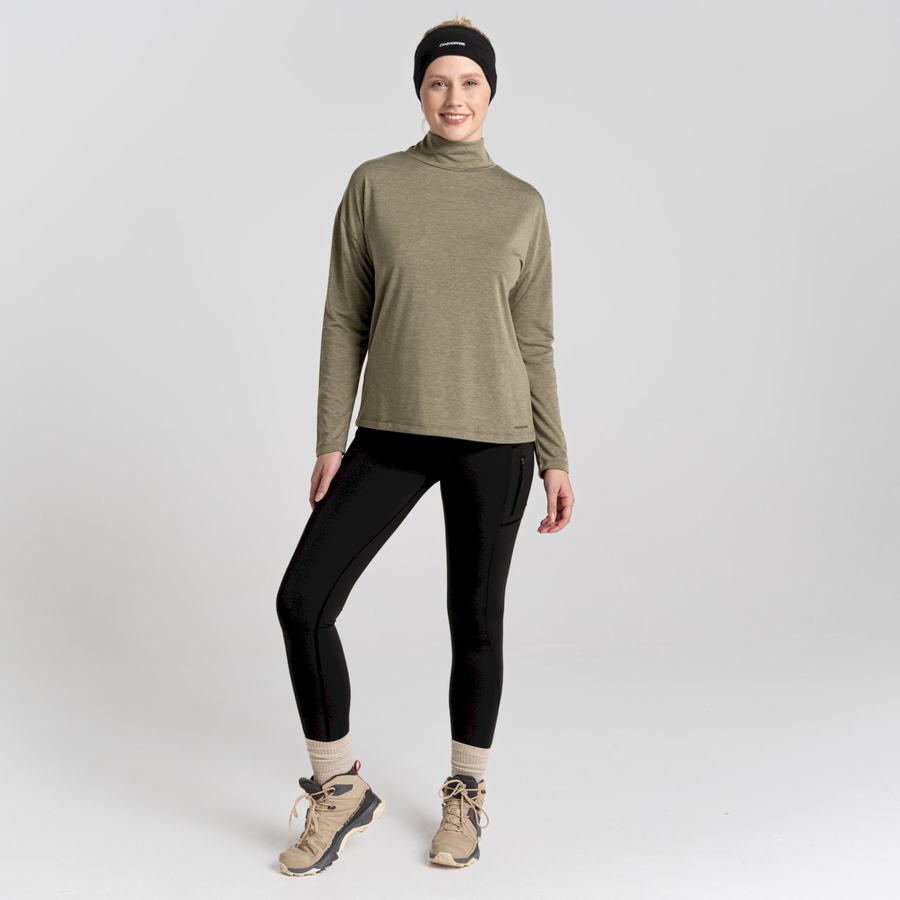 Olive Craghoppers Meridan Long Sleeved Women's T-Shirts | YNQ2576BZ