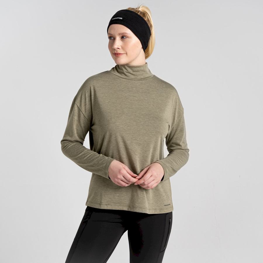 Olive Craghoppers Meridan Long Sleeved Women's T-Shirts | YNQ2576BZ