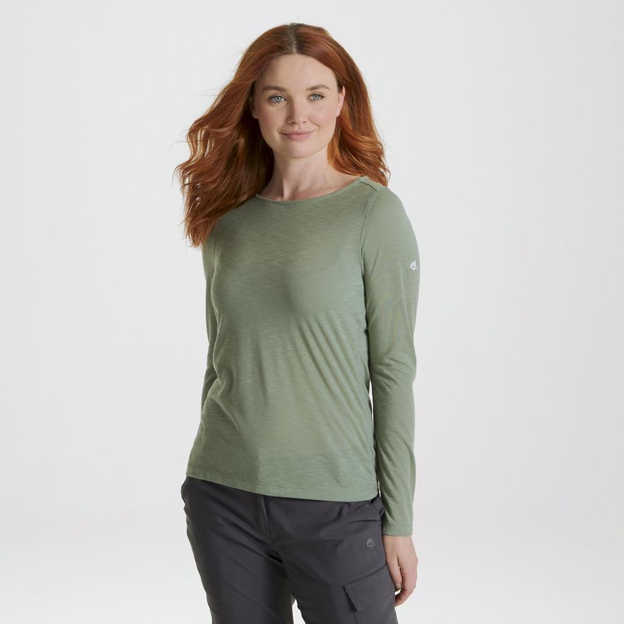 Olive Craghoppers NosiLife Erin Long Sleeved Women's T-Shirts | TNC698LV