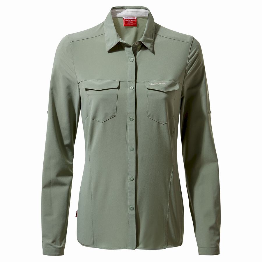 Olive Craghoppers NosiLife Pro III Long Sleeved Women's Shirts | USS8487TT