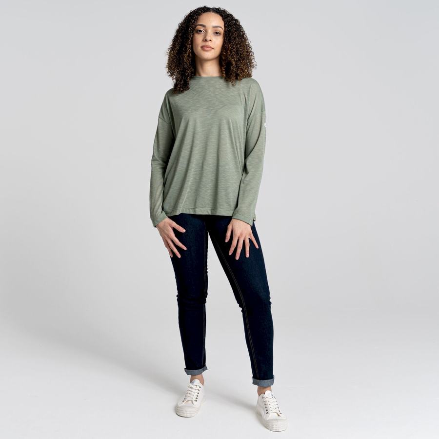 Olive Craghoppers NosiLife Sami Long Sleeved Women's T-Shirts | TVK9980WT