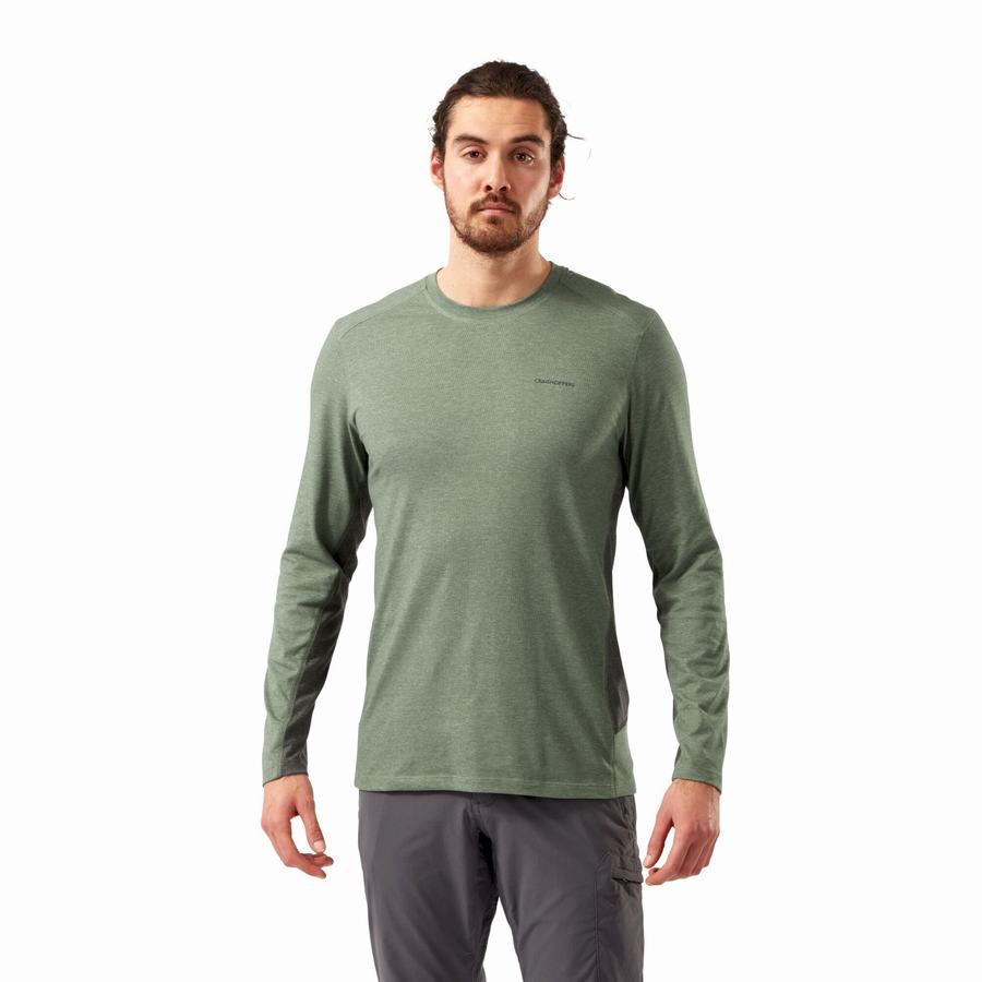 Olive Craghoppers NosiLife Talen Long Sleeved Men's T-Shirts | FNI2062JE