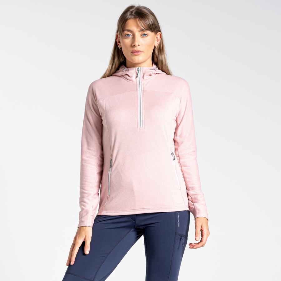 Pink Craghoppers Dynamic Hooded Half Zip Top Women's T-Shirts | QBY7048CH