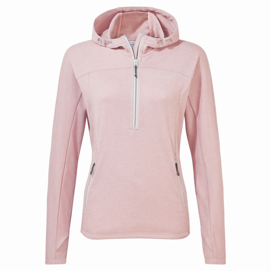 Pink Craghoppers Dynamic Hooded Half Zip Top Women\'s T-Shirts | QBY7048CH