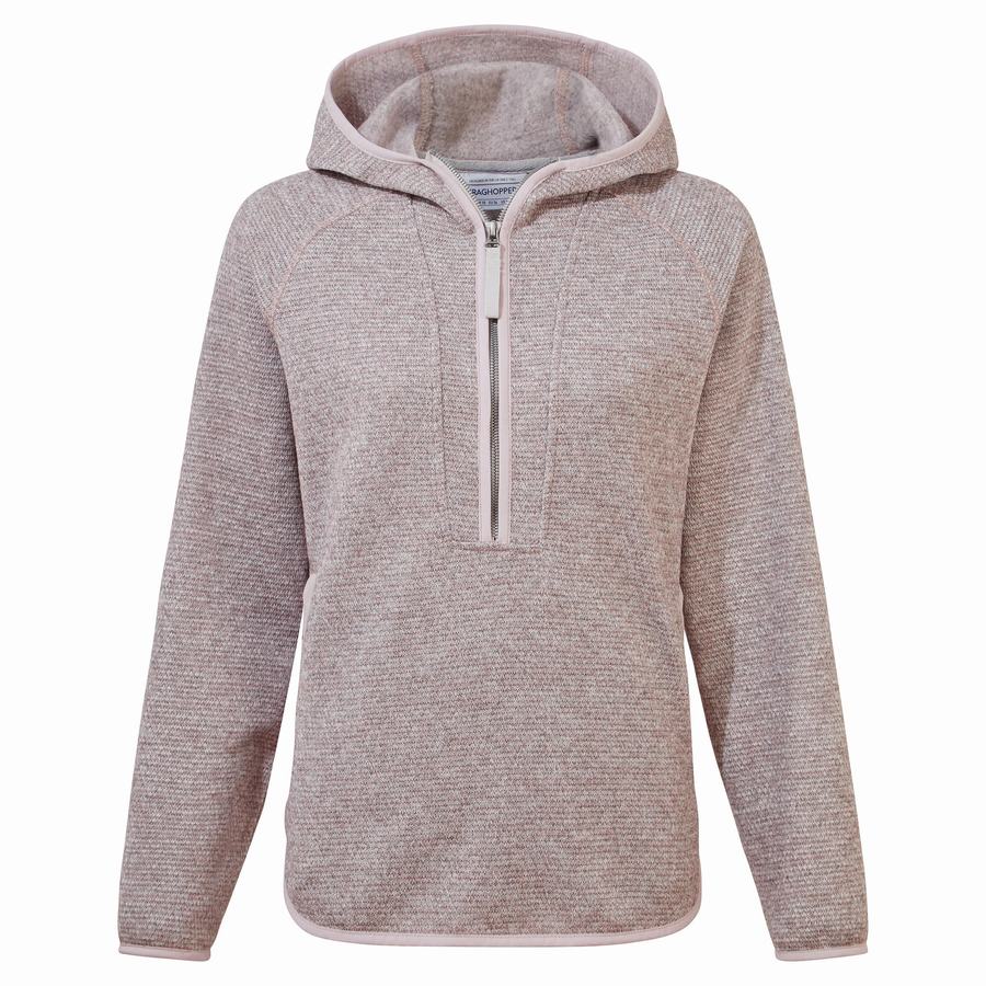 Pink Craghoppers Elena Hooded Half Zip Women's Sweaters | OUO8235TR