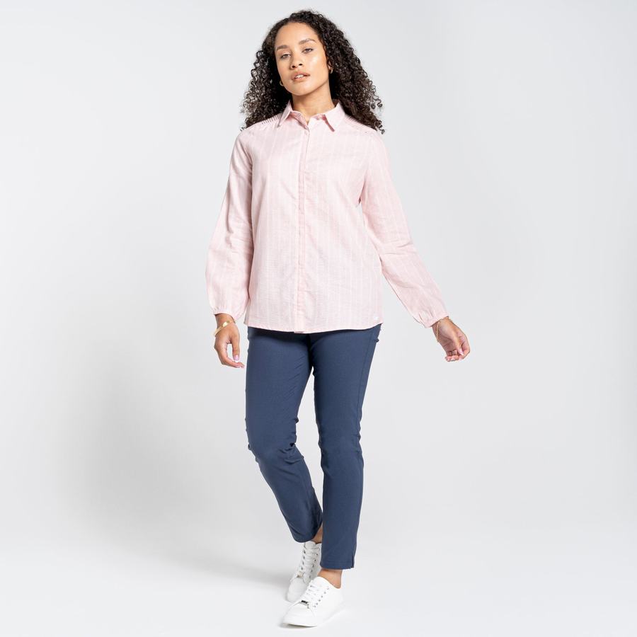 Pink Stripes Craghoppers Nosibotanical Bralio Women's Shirts | GCF8923UZ