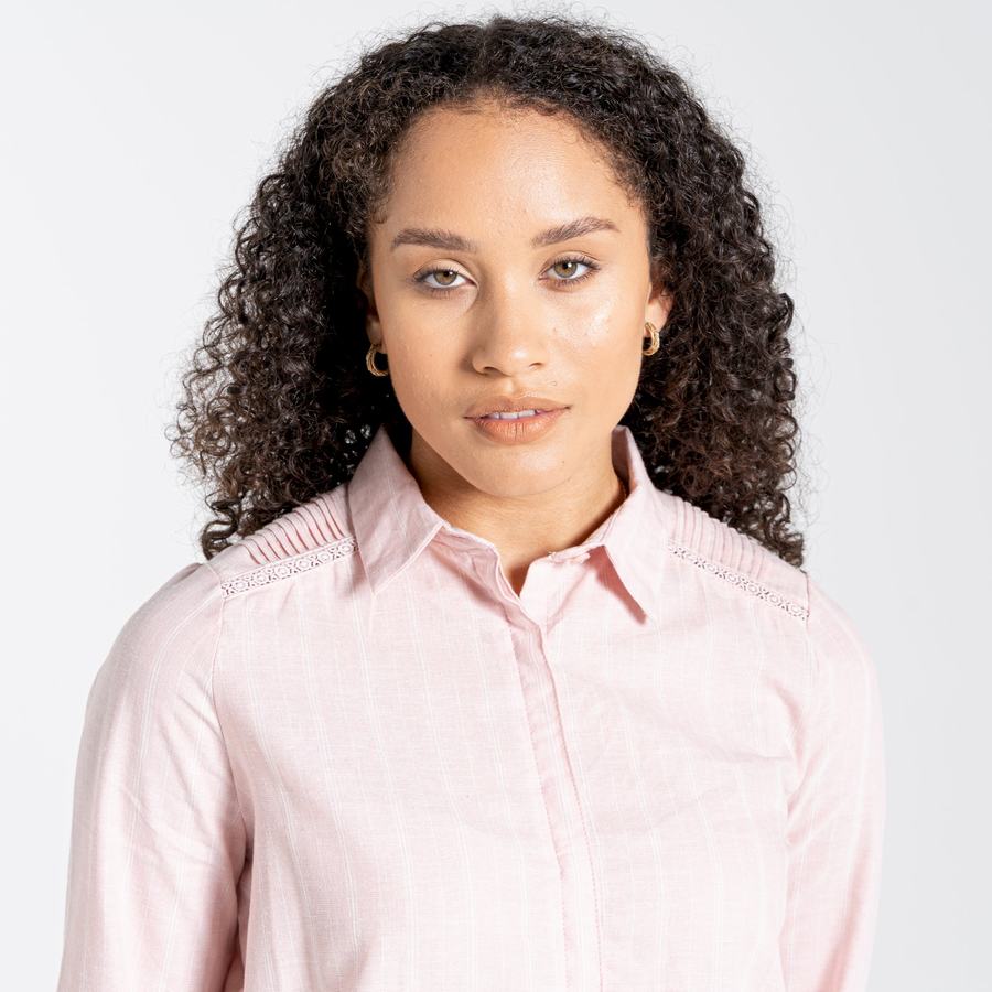 Pink Stripes Craghoppers Nosibotanical Bralio Women's Shirts | GCF8923UZ