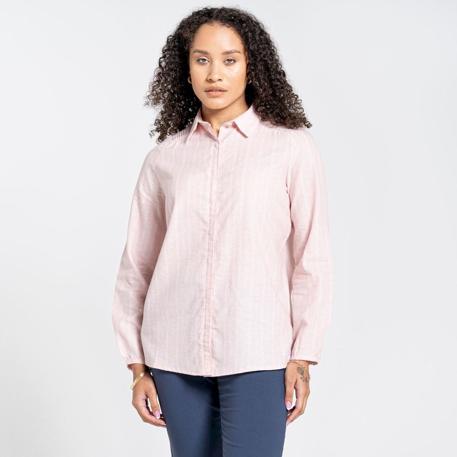 Pink Stripes Craghoppers Nosibotanical Bralio Women's Shirts | GCF8923UZ