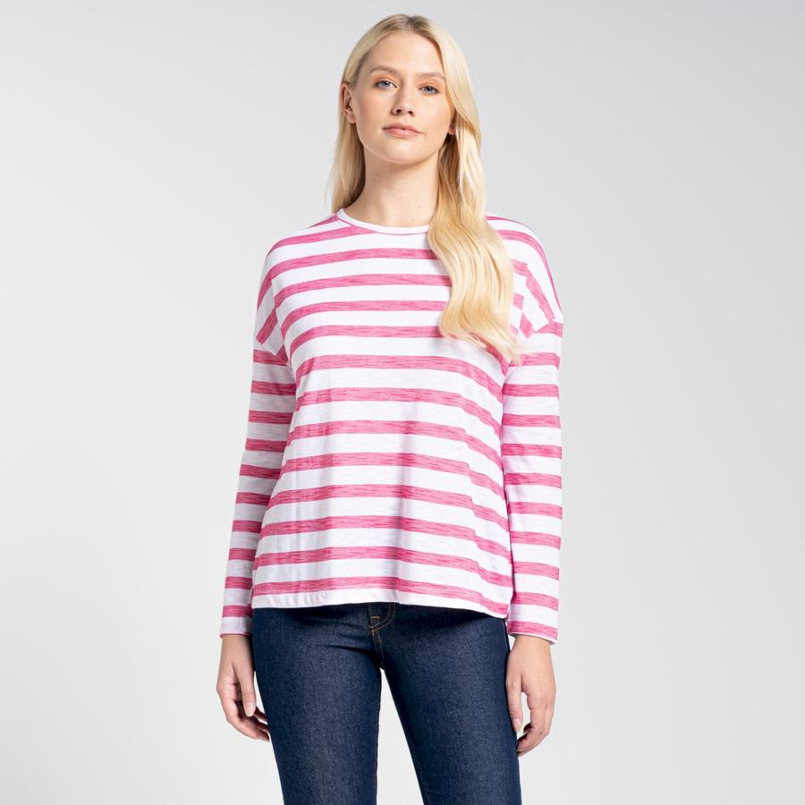 Purple Flower Stripes Craghoppers NosiLife Cora Long Sleeved Women's T-Shirts | ULN8061DO