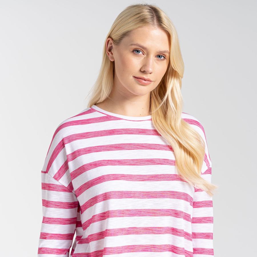 Purple Flower Stripes Craghoppers NosiLife Cora Long Sleeved Women's T-Shirts | ULN8061DO