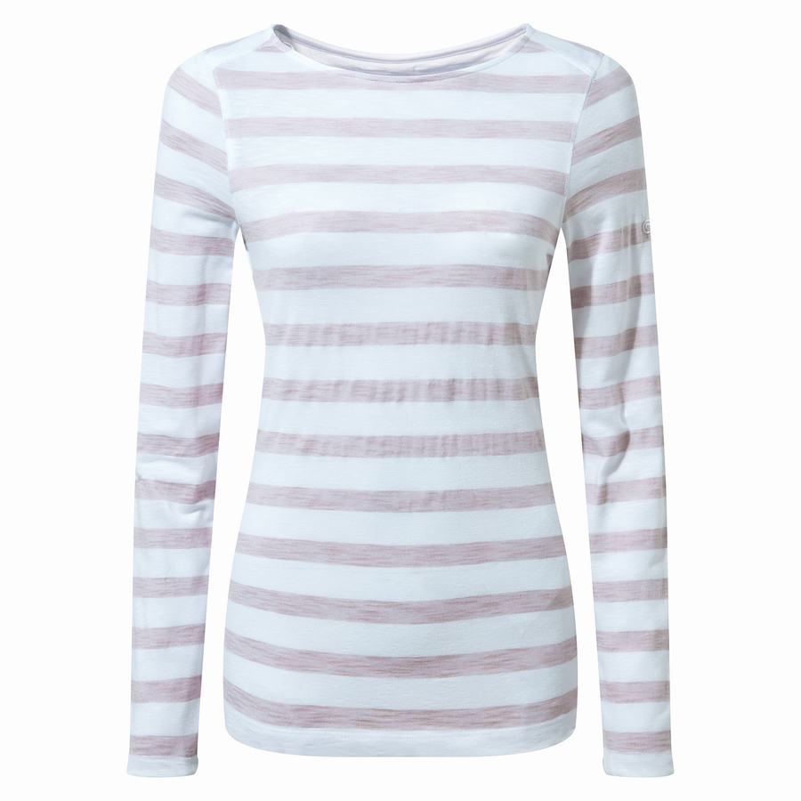 Purple Stripes Craghoppers NosiLife Erin Long Sleeved Women's T-Shirts | SDL8555VR