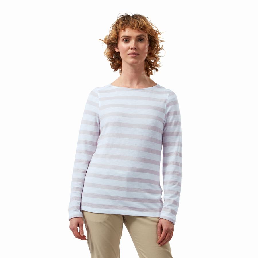 Purple Stripes Craghoppers NosiLife Erin Long Sleeved Women's T-Shirts | SDL8555VR