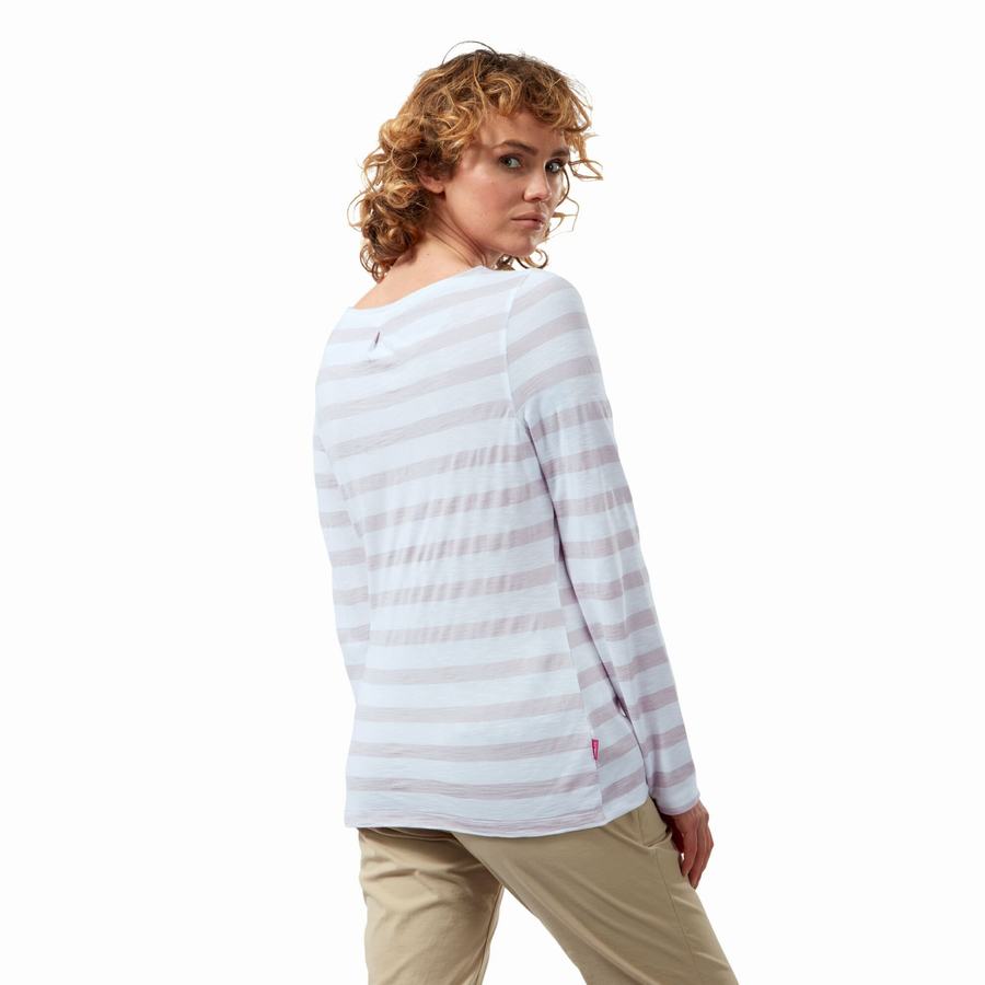 Purple Stripes Craghoppers NosiLife Erin Long Sleeved Women's T-Shirts | SDL8555VR